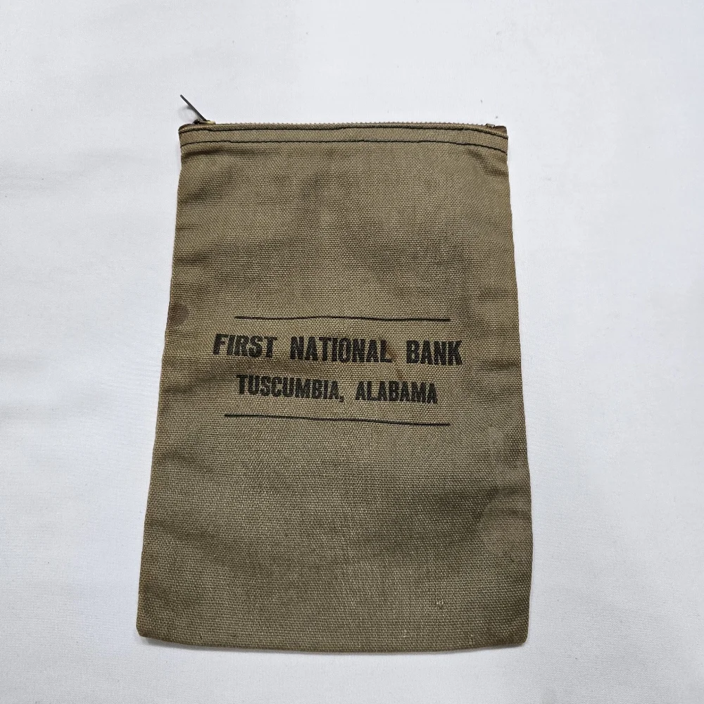 Vintage First National Bank Tuscumbia AL Olive Canvas Bank Pouch Bag